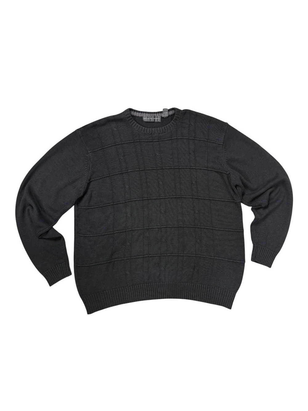 Oscar De La Renta Men’s Size XL Cable Grid Knit Grandpa Sweater Dark Gray Preppy